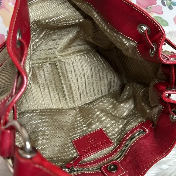 💯Authentic PRADA Jacquard Logo Hobo Corda Rosso🍀
